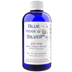 Blue Ridge Silver 25 ppm colloidal silver bottle - front view