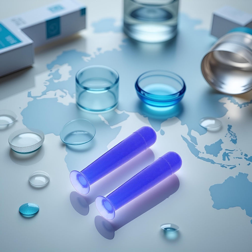 Blue silicone contact lens inserter/remover tools in use