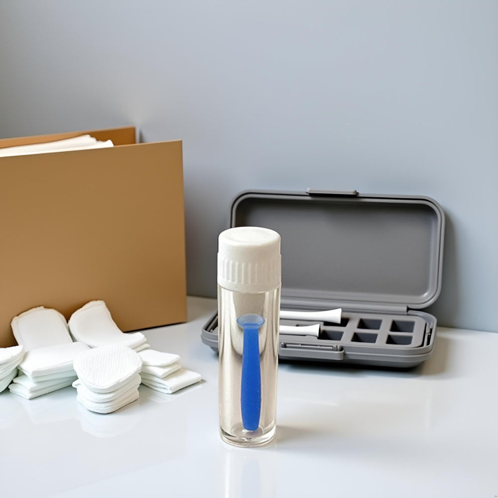 Tool fits in contact lens case for on-the-go use