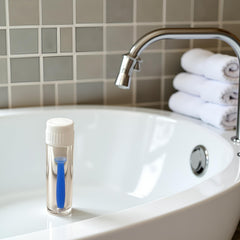 Close-up of blue silicone lens plunger for soft and hard lenses