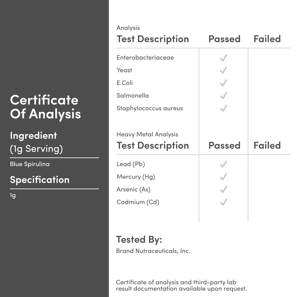 Laboratory testing for microbes and heavy metals of Blue Spirulina product