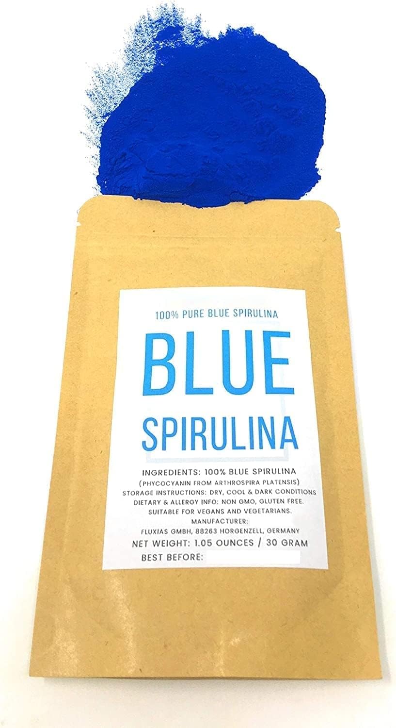 Color swatch comparing blue spirulina color to other natural colorings