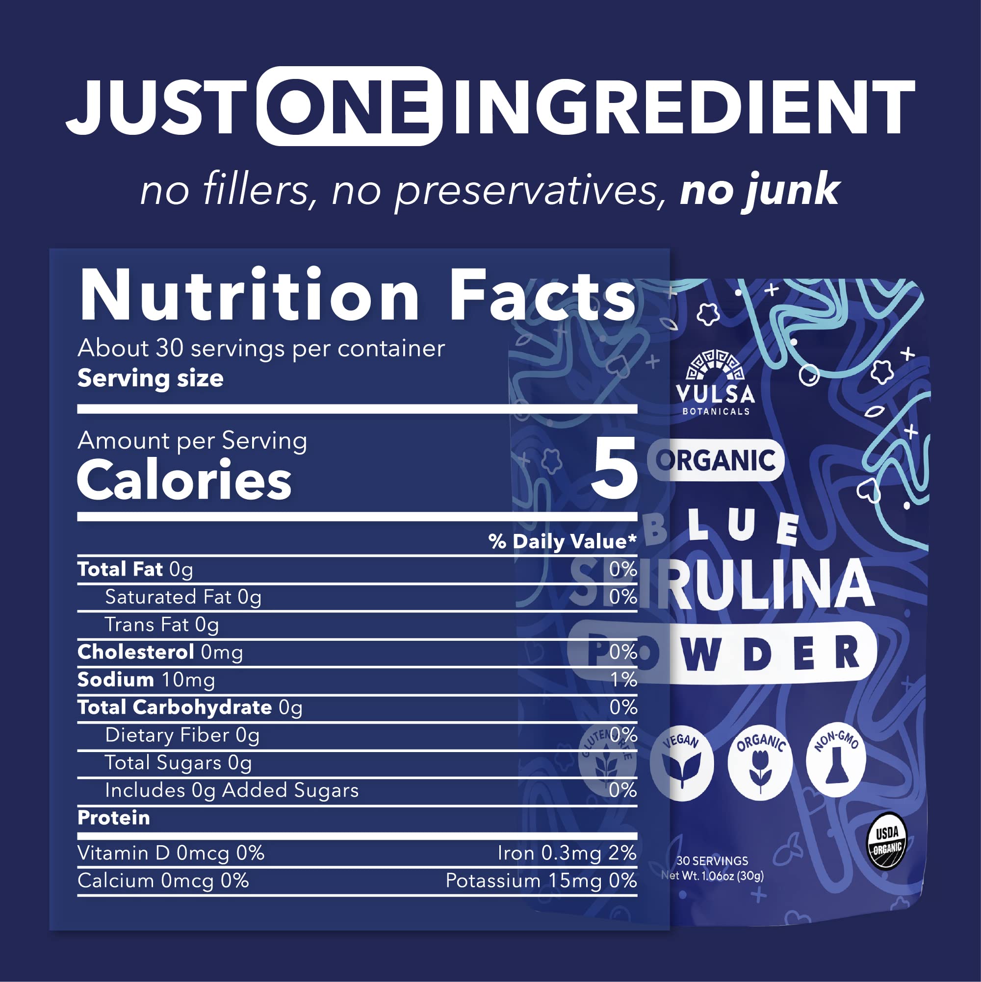 Blue Spirulina Powder packaging 30g