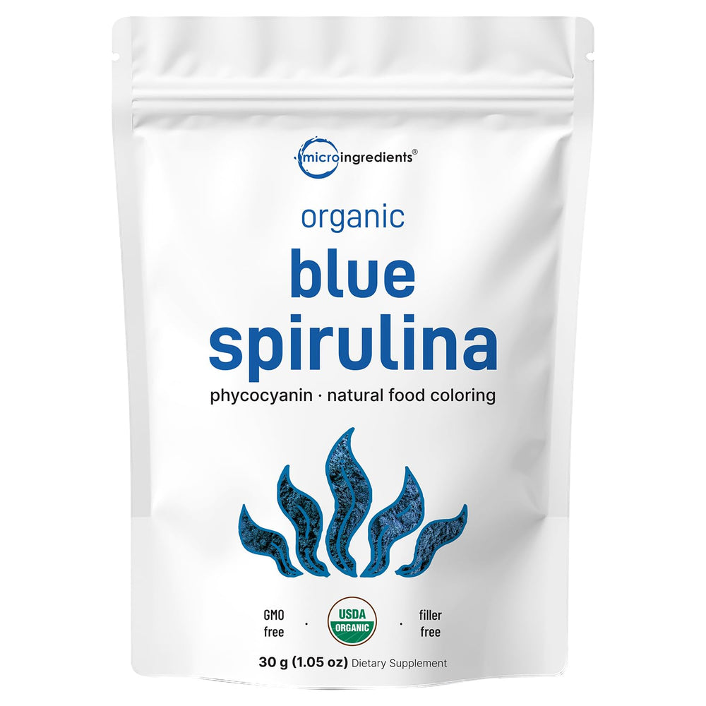 Organic blue spirulina powder pouch with 30 servings