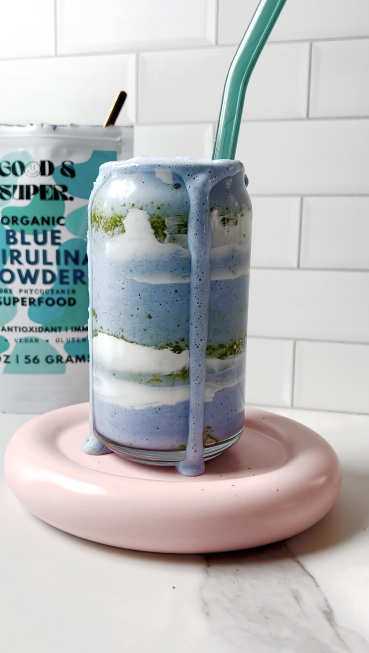 Close-up of blue spirulina powder indicating water-extracted purity