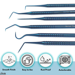 Blue titanium coated dental tool with knurled handle