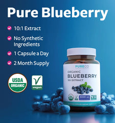 Close-up of high-potency 10:1 blueberry extract capsules