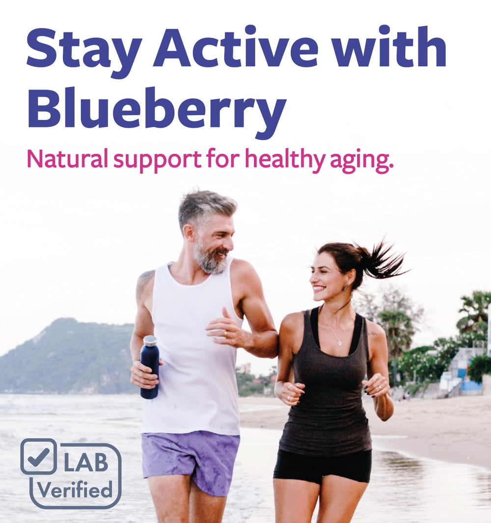 Vegan Non-GMO blueberry extract capsules on white background
