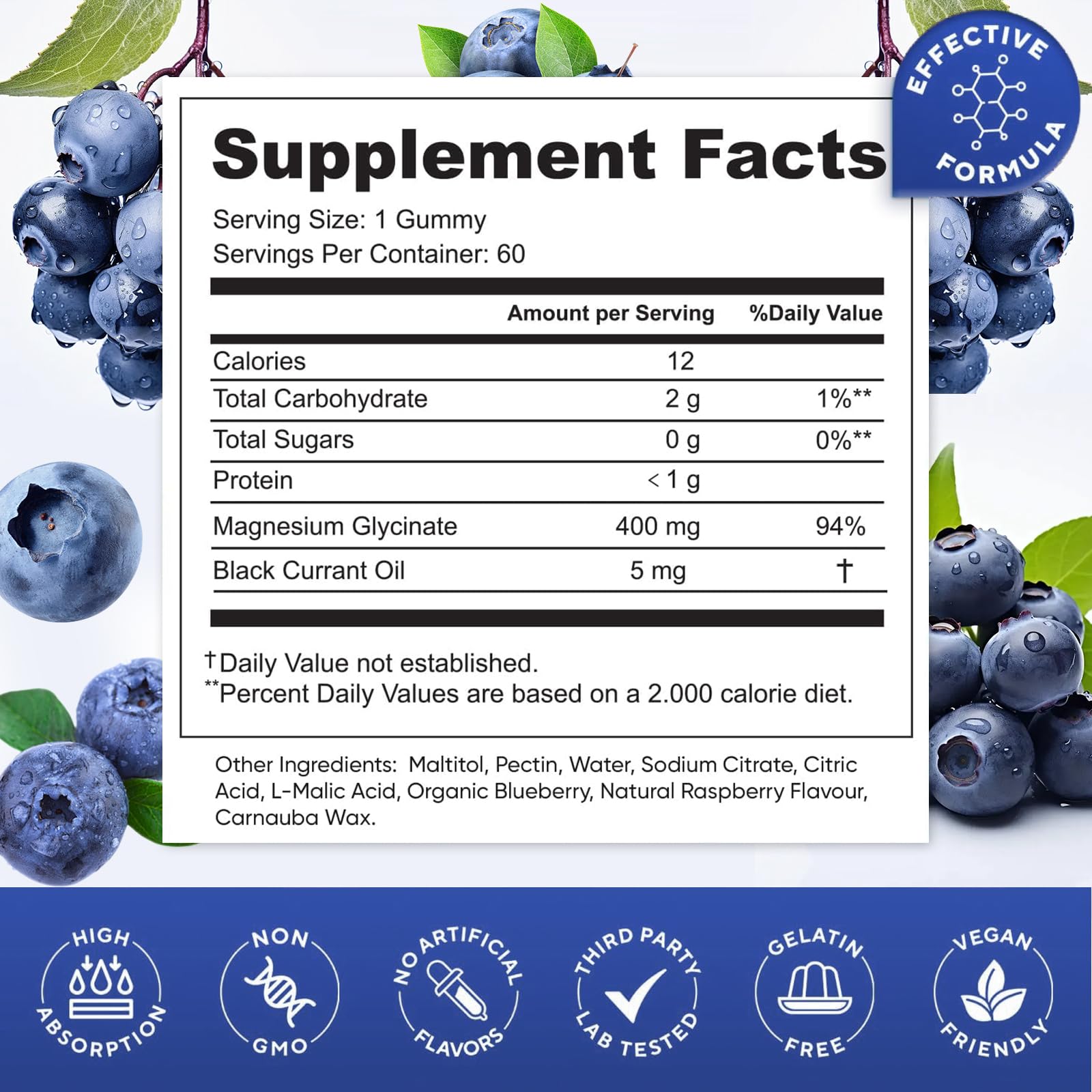 Close-up of blueberry gummy, 400mg magnesium glycinate