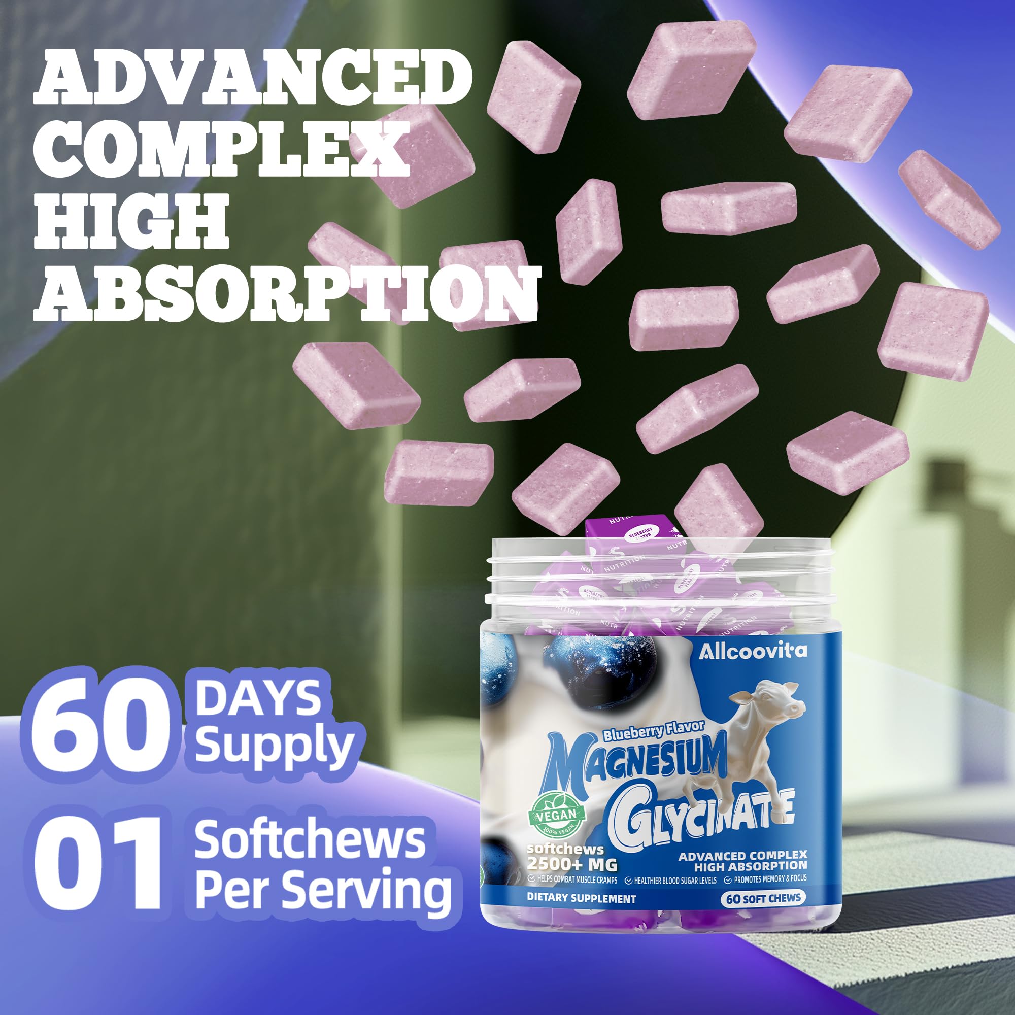 Blueberry flavor illustration for Magnesium Glycinate chews