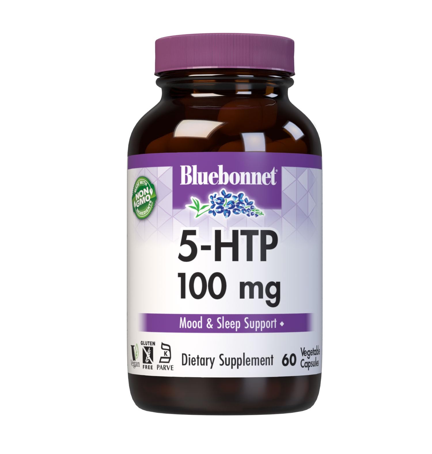 Bluebonnet 5-HTP 100 mg vegetable capsules bottle label