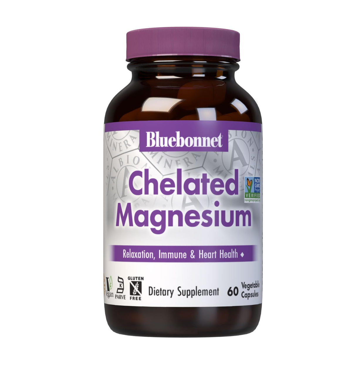 Bluebonnet Albion Chelated Magnesium 200 mg – 60 vegetable capsules label