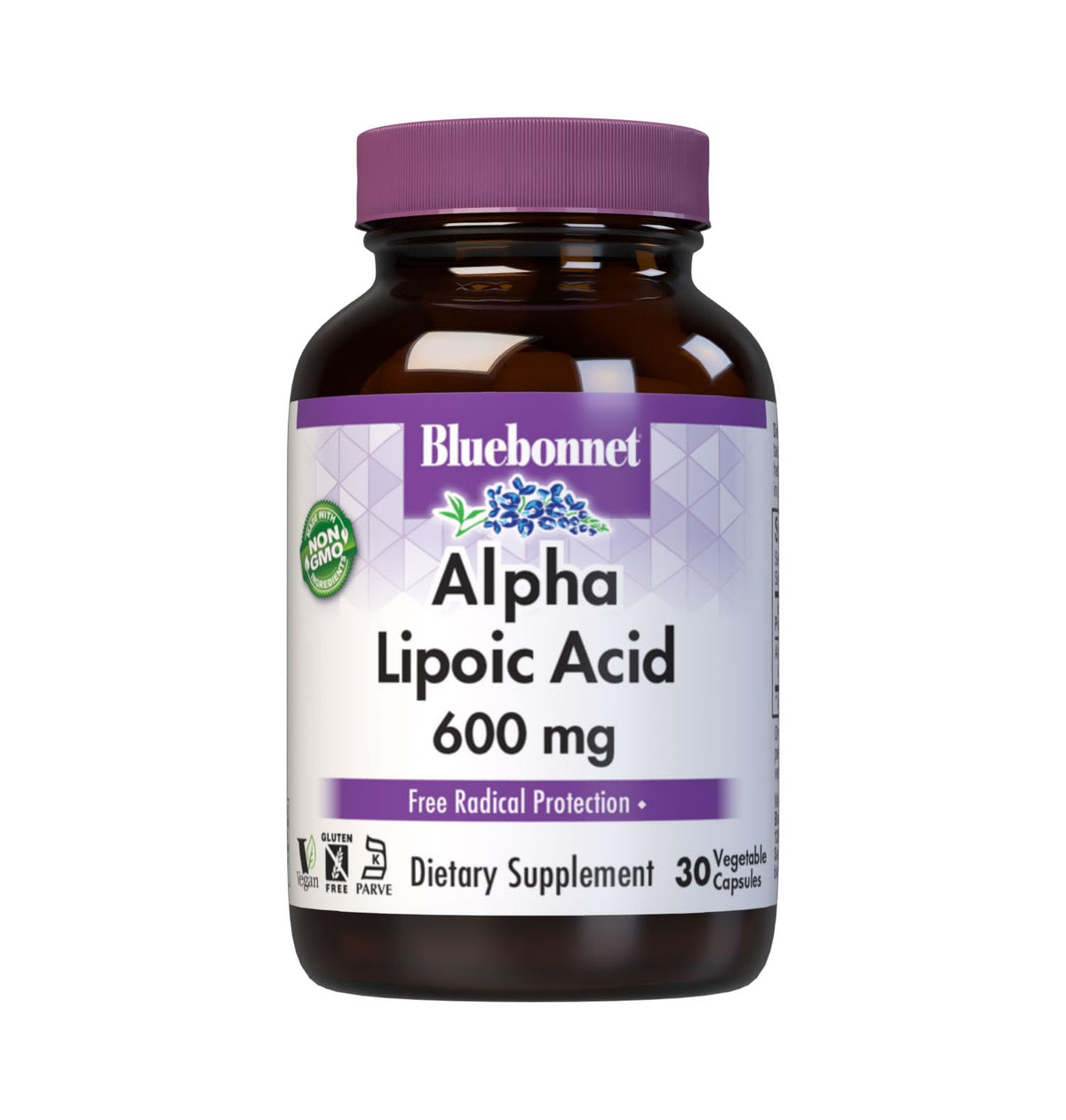 BlueBonnet Alpha Lipoic Acid 600mg bottle front supports nerve health