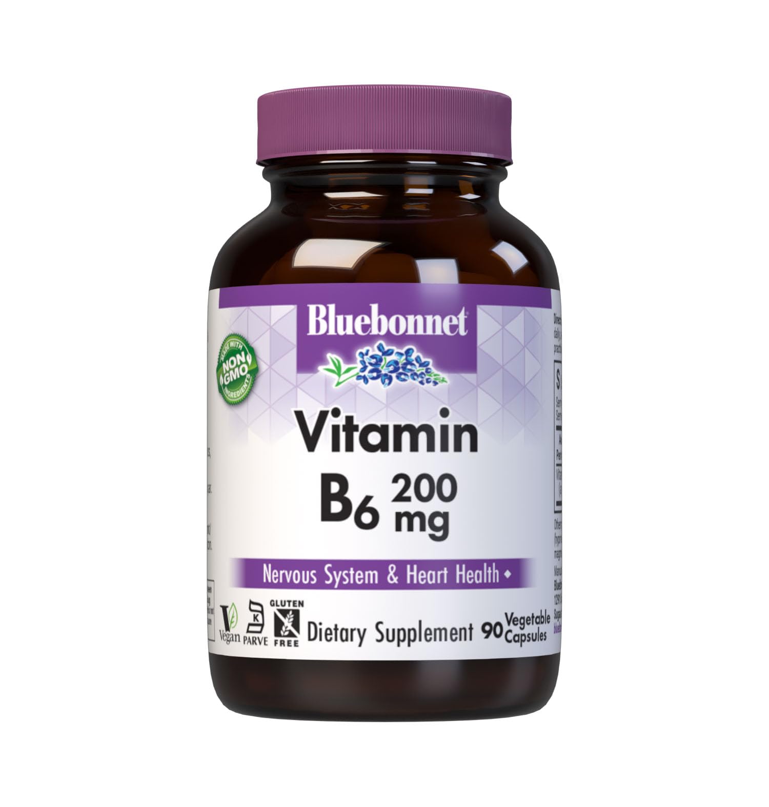 Bluebonnet Vitamin B6 200 mg Vegetable Capsules bottle and label