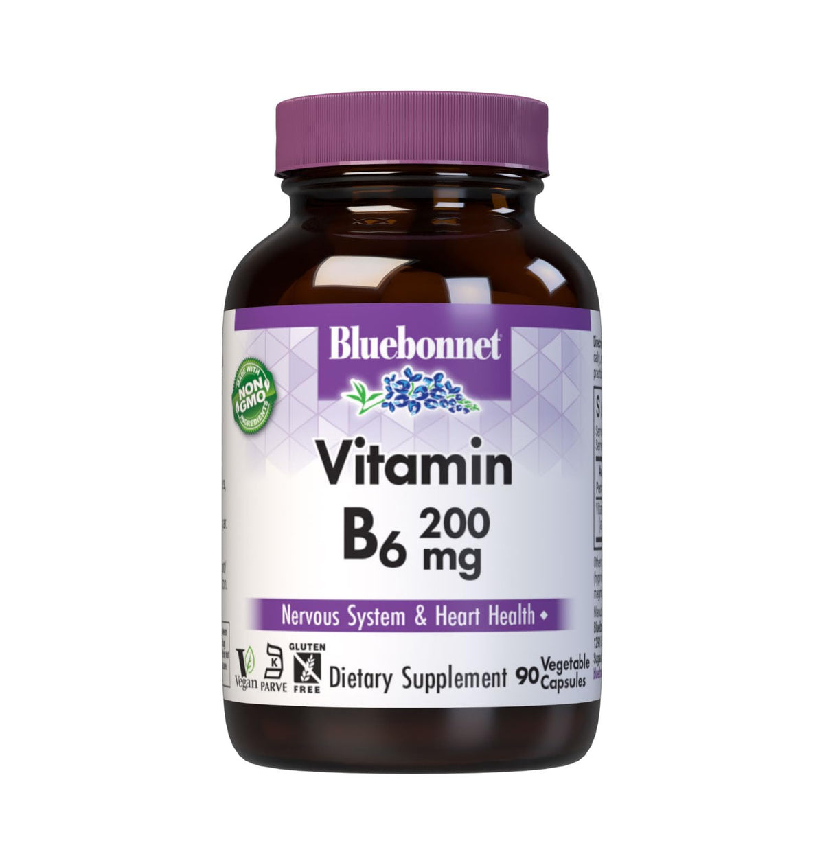 Bluebonnet Vitamin B6 200 mg Vegetable Capsules bottle and label