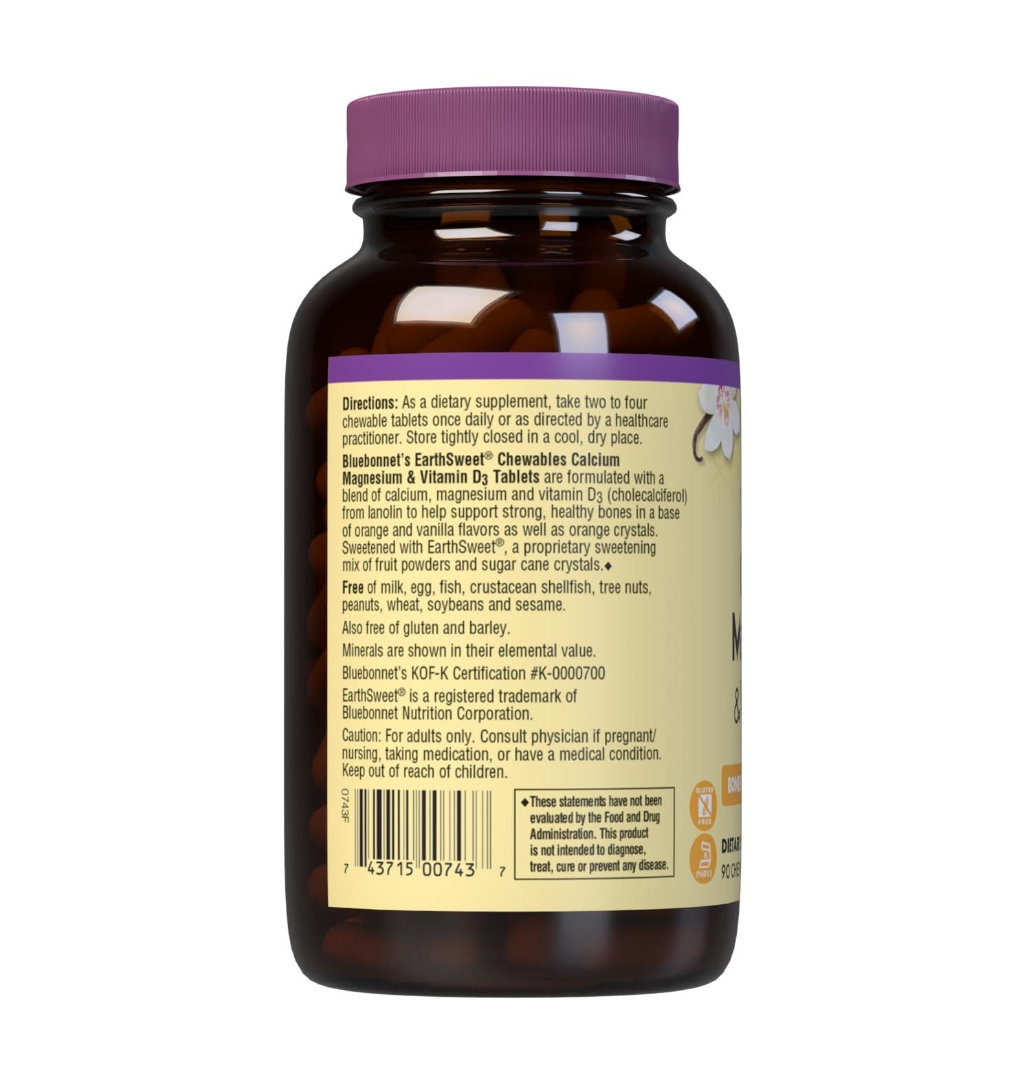 Front and back packaging of Bluebonnet Calcium Magnesium EarthSweet