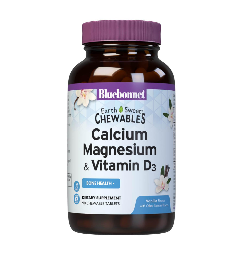 Front label of Bluebonnet Calcium Magnesium Plus Vitamin D3 EarthSweet vanilla chewables