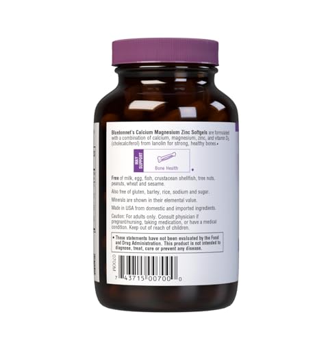 Nutrition facts panel for Bluebonnet Calcium Magnesium Zinc Softgels