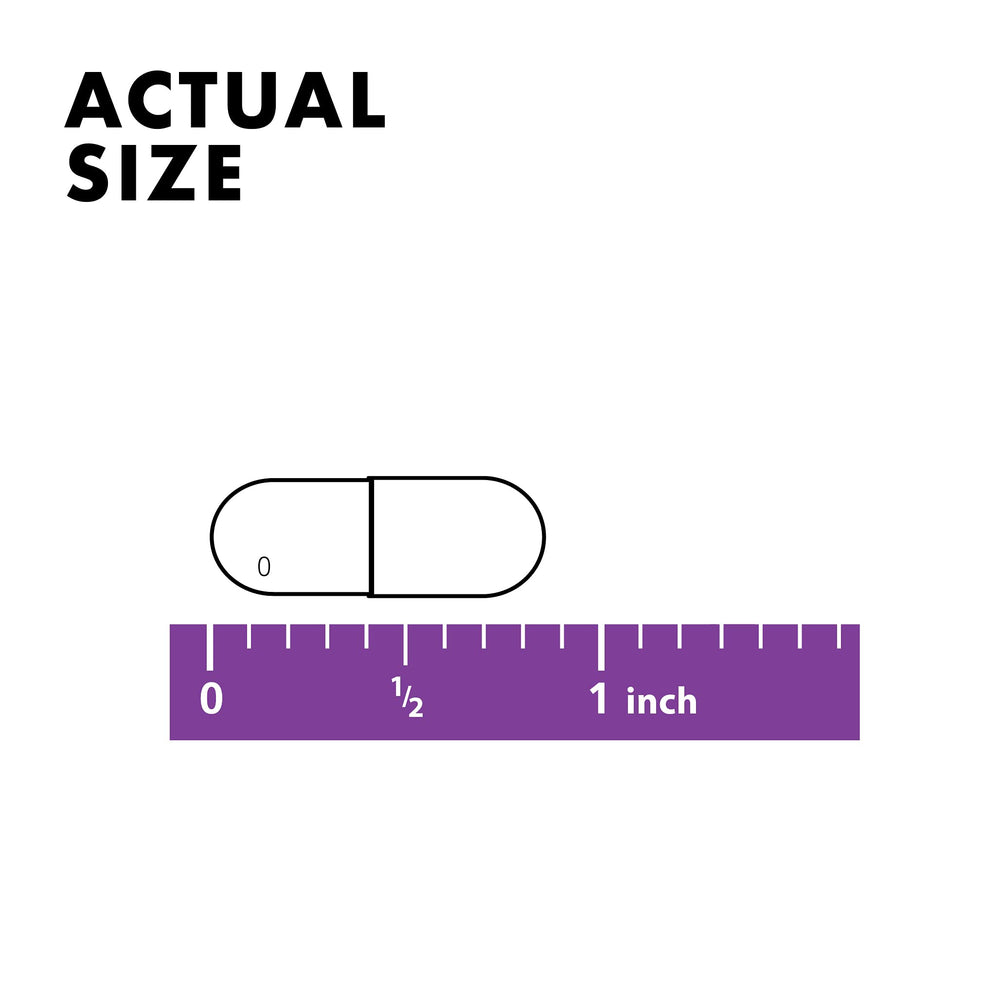 Pill bottle with 50 capsules on white background