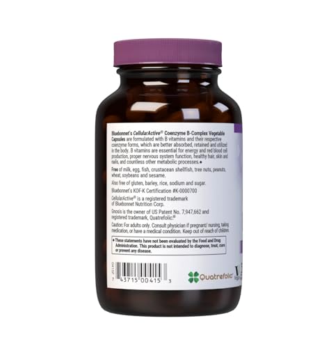 Close-up of ingredients and coenzyme B vitamins on bottle