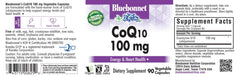 BlueBonnet CoQ-10 Vegetarian Capsules label close-up - ingredients and serving size