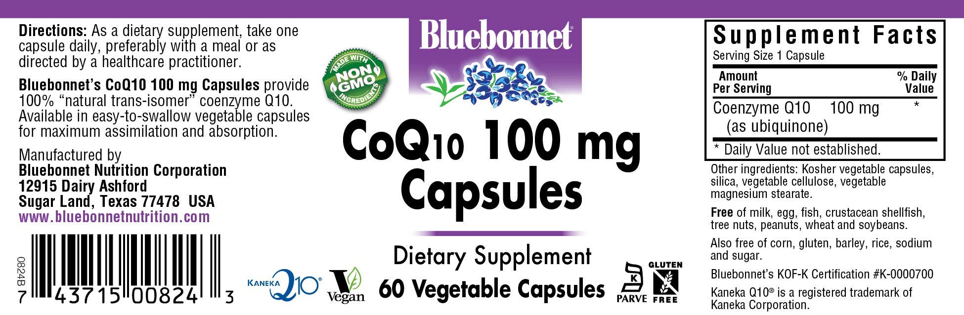 Close-up of BlueBonnet CoQ-10 100 mg capsules
