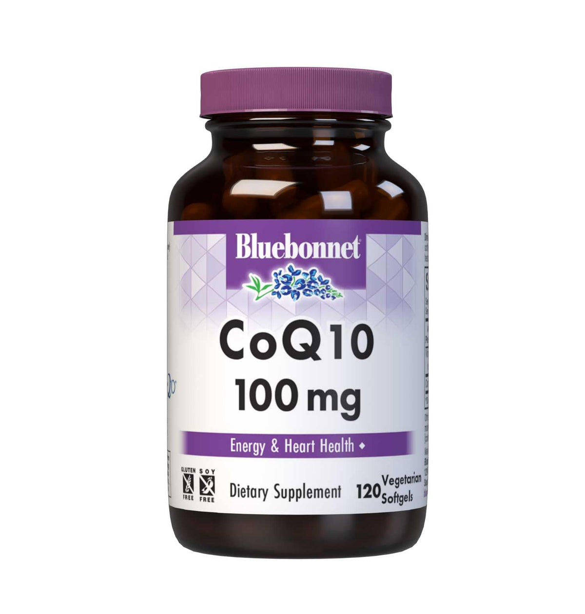 Front view of BlueBonnet CoQ10 100 mg Vegetarian Softgels bottle