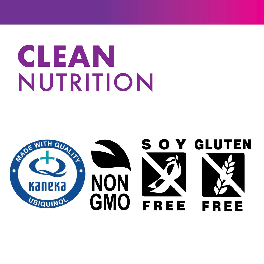 Recyclable packaging icon with maroon Bluebonnet CoQ10 ubiquinol bottle