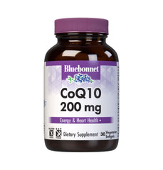 Front view of BlueBonnet CoQ-10 Vegetarian Softgels bottle, 200 mg, 30-count