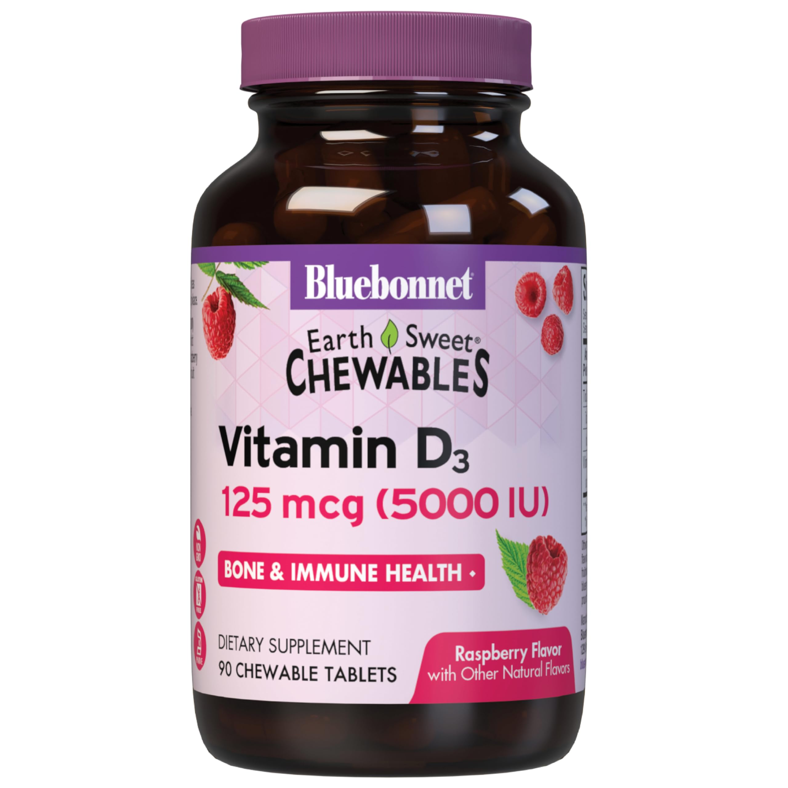 Bluebonnet EarthSweet D3 5000 IU Raspberry Chewables packaging