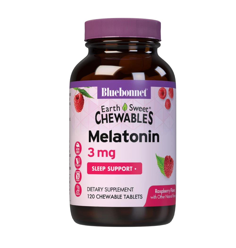Bluebonnet EarthSweet Melatonin 3 mg raspberry chewables bottle label