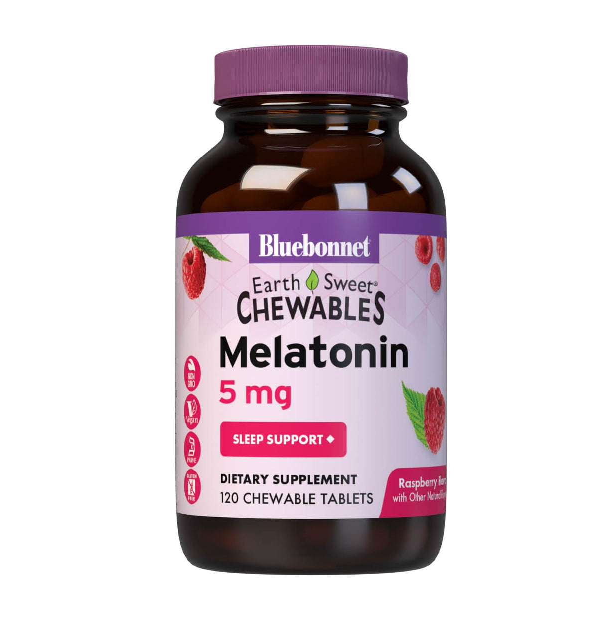Bluebonnet EarthSweet Melatonin 5 mg raspberry chewables bottle