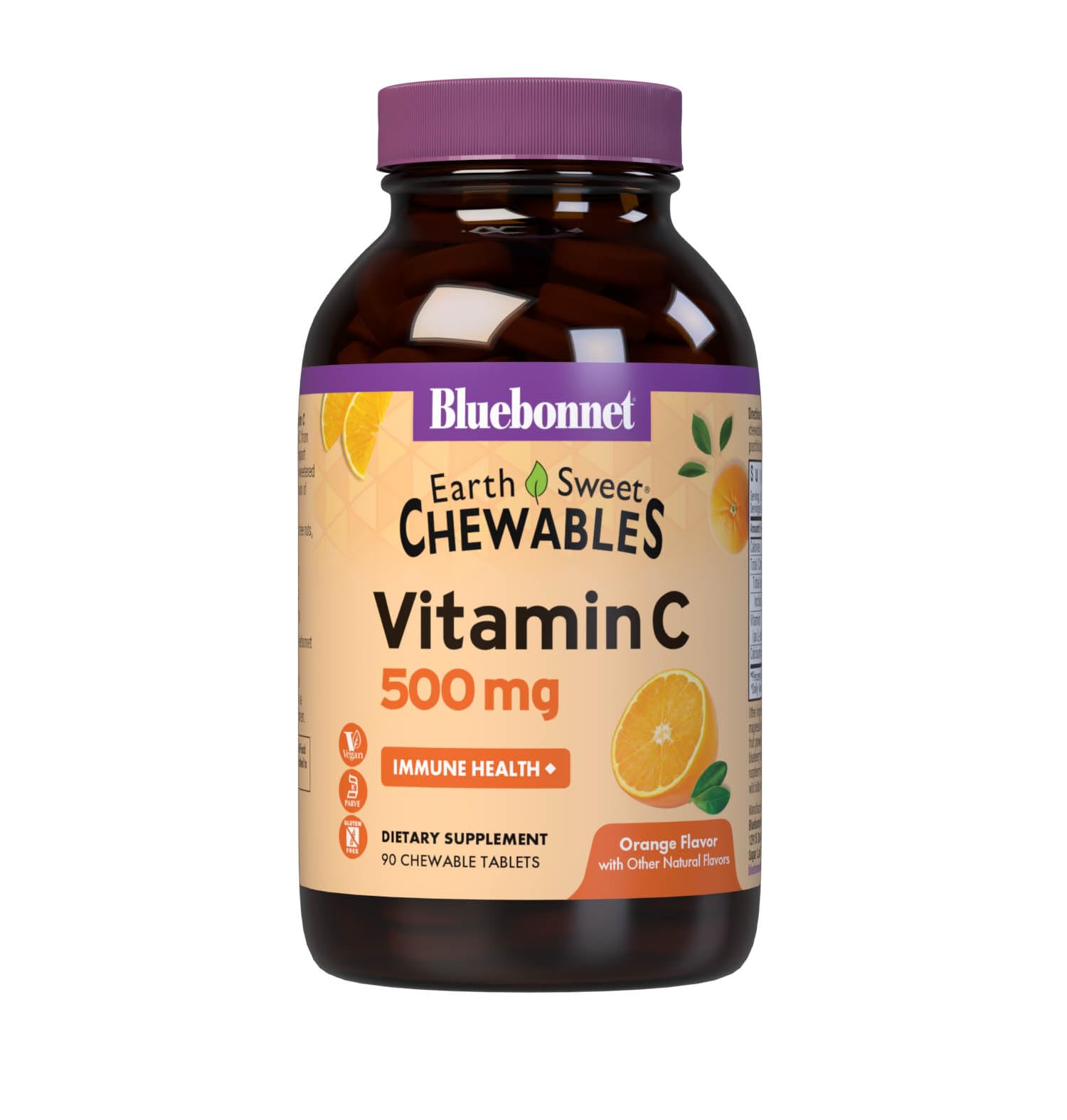 Bluebonnet EarthSweet Vitamin C 500 mg orange-chewable tablets bottle front