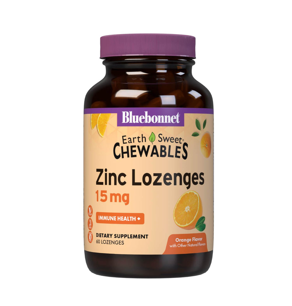 Bluebonnet EarthSweet Zinc Lozenges orange flavor, 60 lozenges, front view