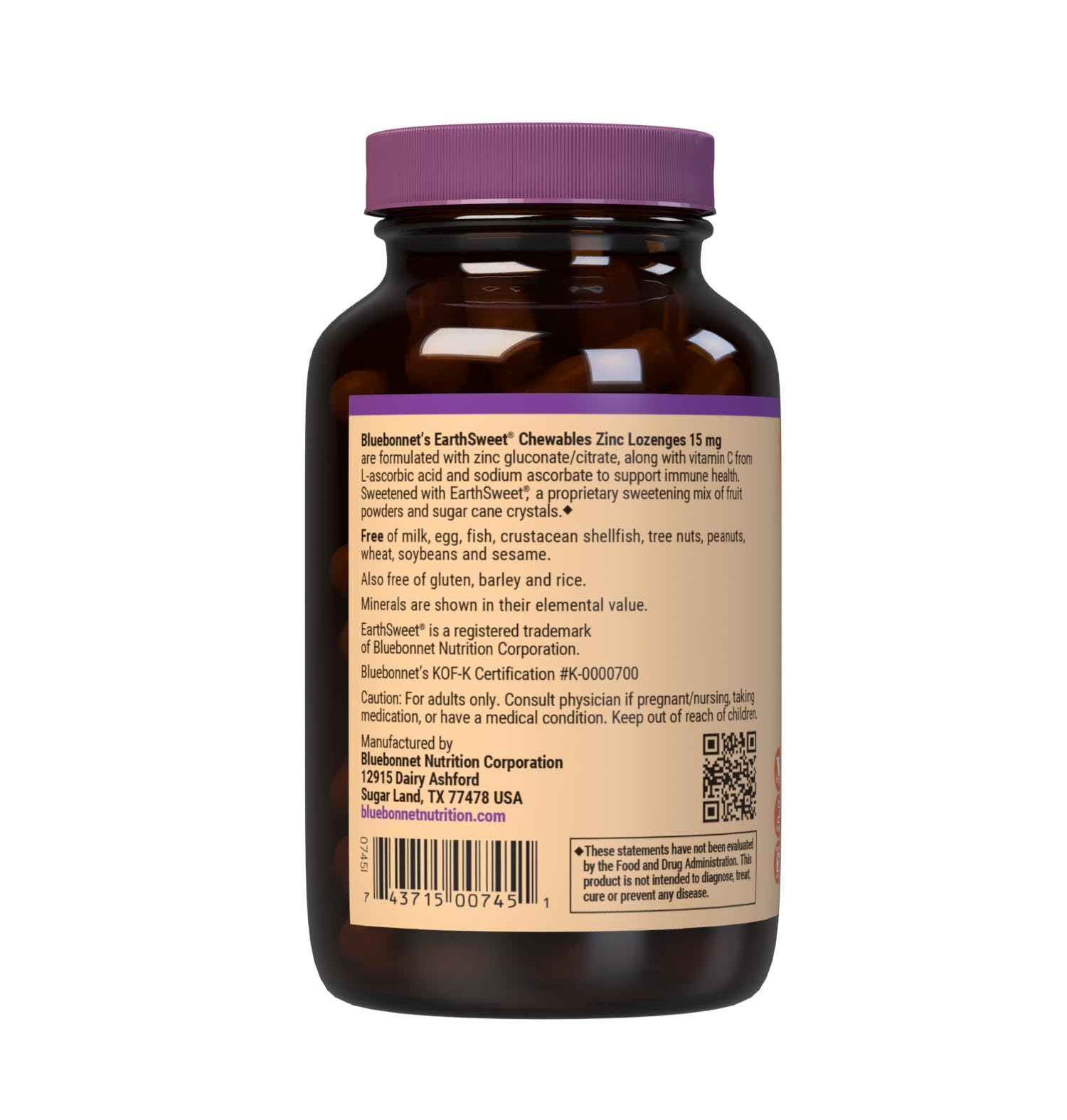 Orange-flavored zinc lozenges with EarthSweet ingredients