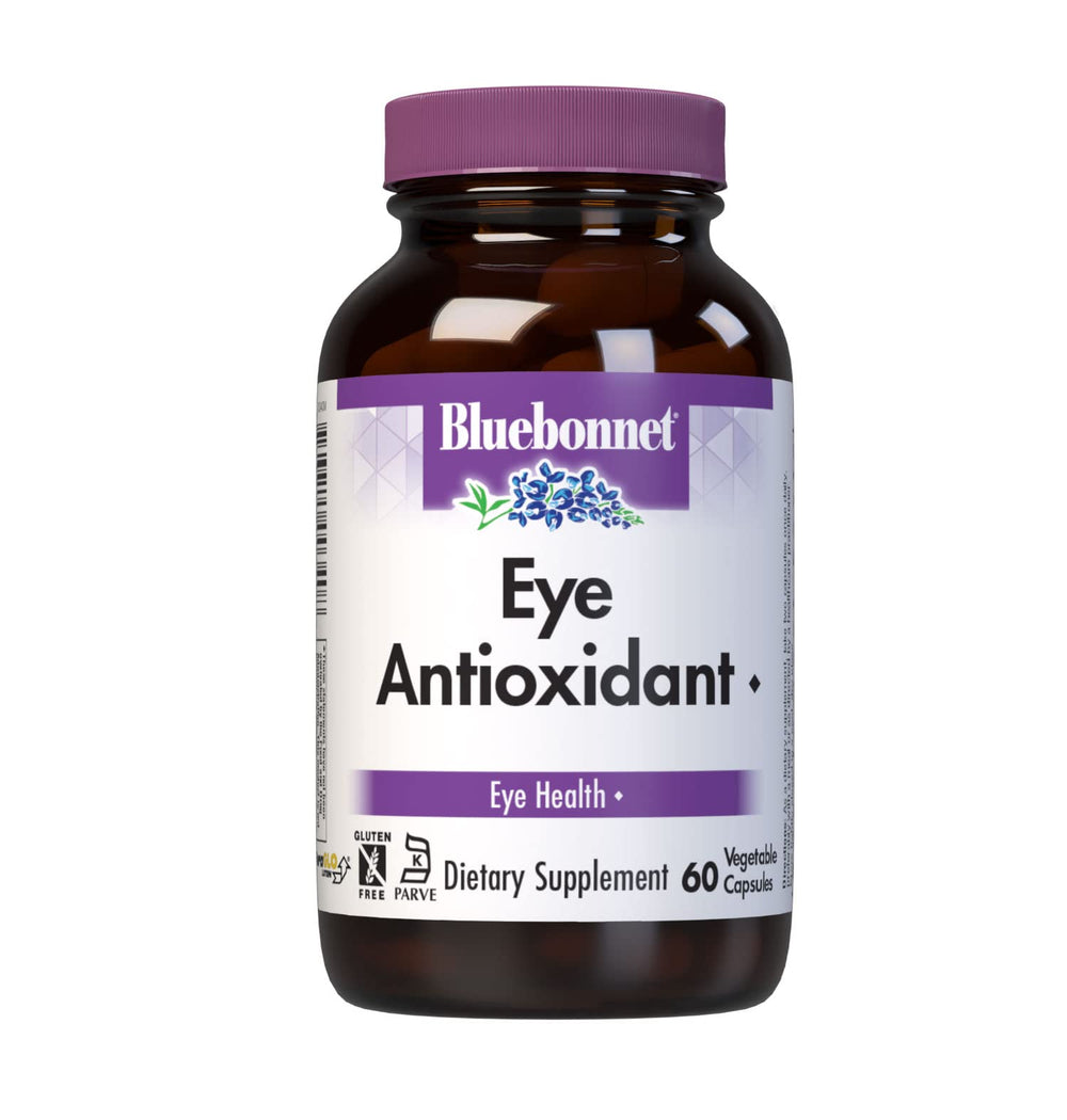 BlueBonnet Eye Antioxidant bottle with Zeaxanthin highlighting vegetarian capsules for eye health support.
