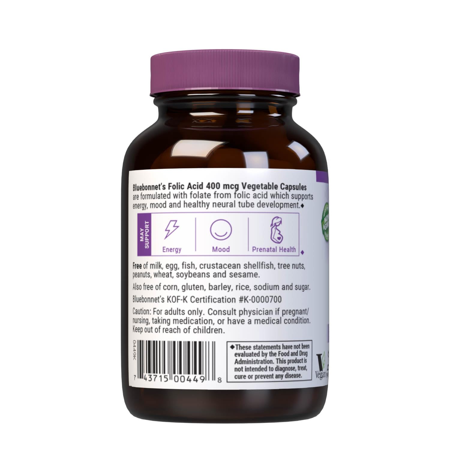 Bluebonnet Folic Acid 400 mcg bottle with label
