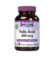 Bluebonnet Folic Acid 400 mcg vegetable capsules bottle – 90 servings