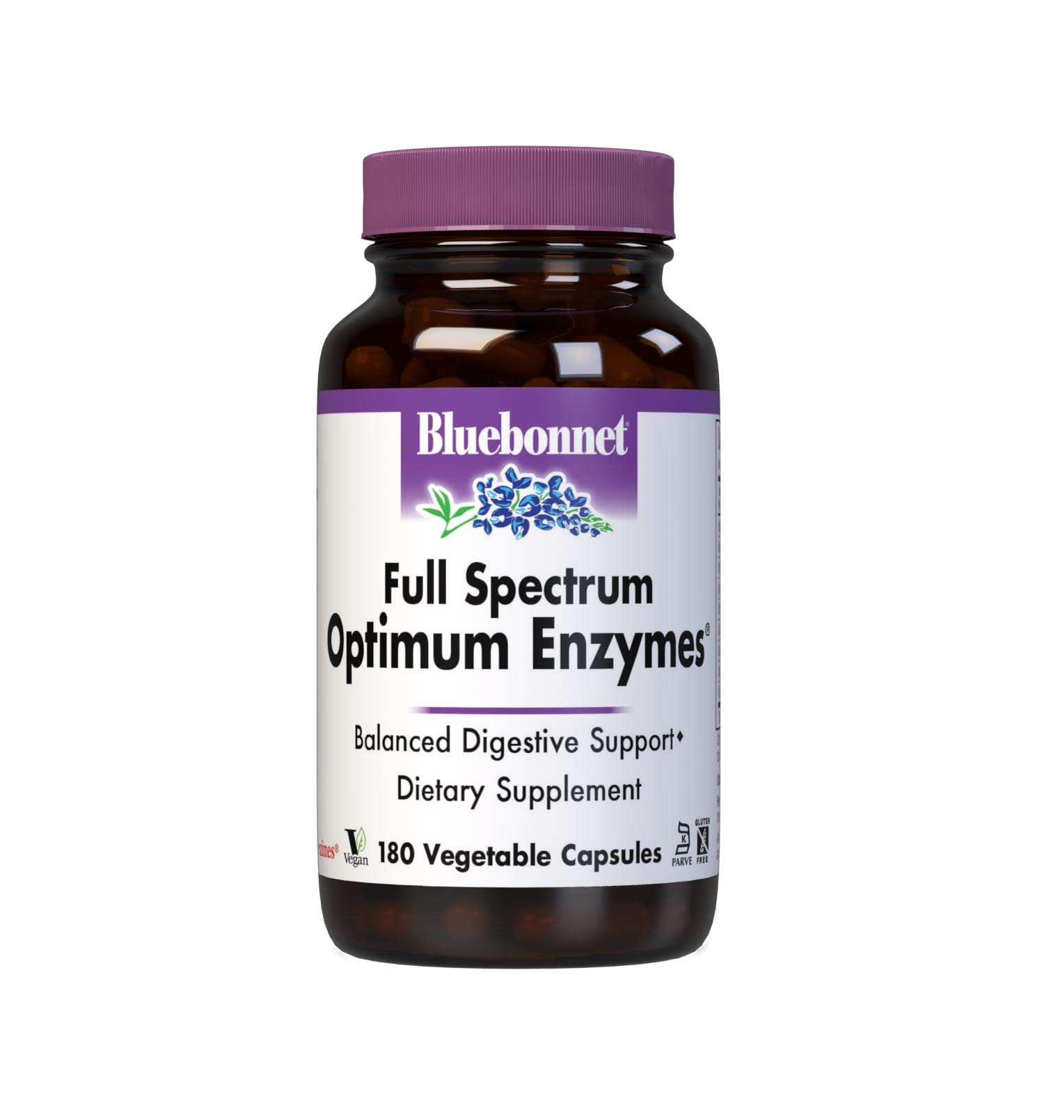 BlueBonnet Full Spectrum Optimum Digestive Enzymes bottle with 180 vegan capsules