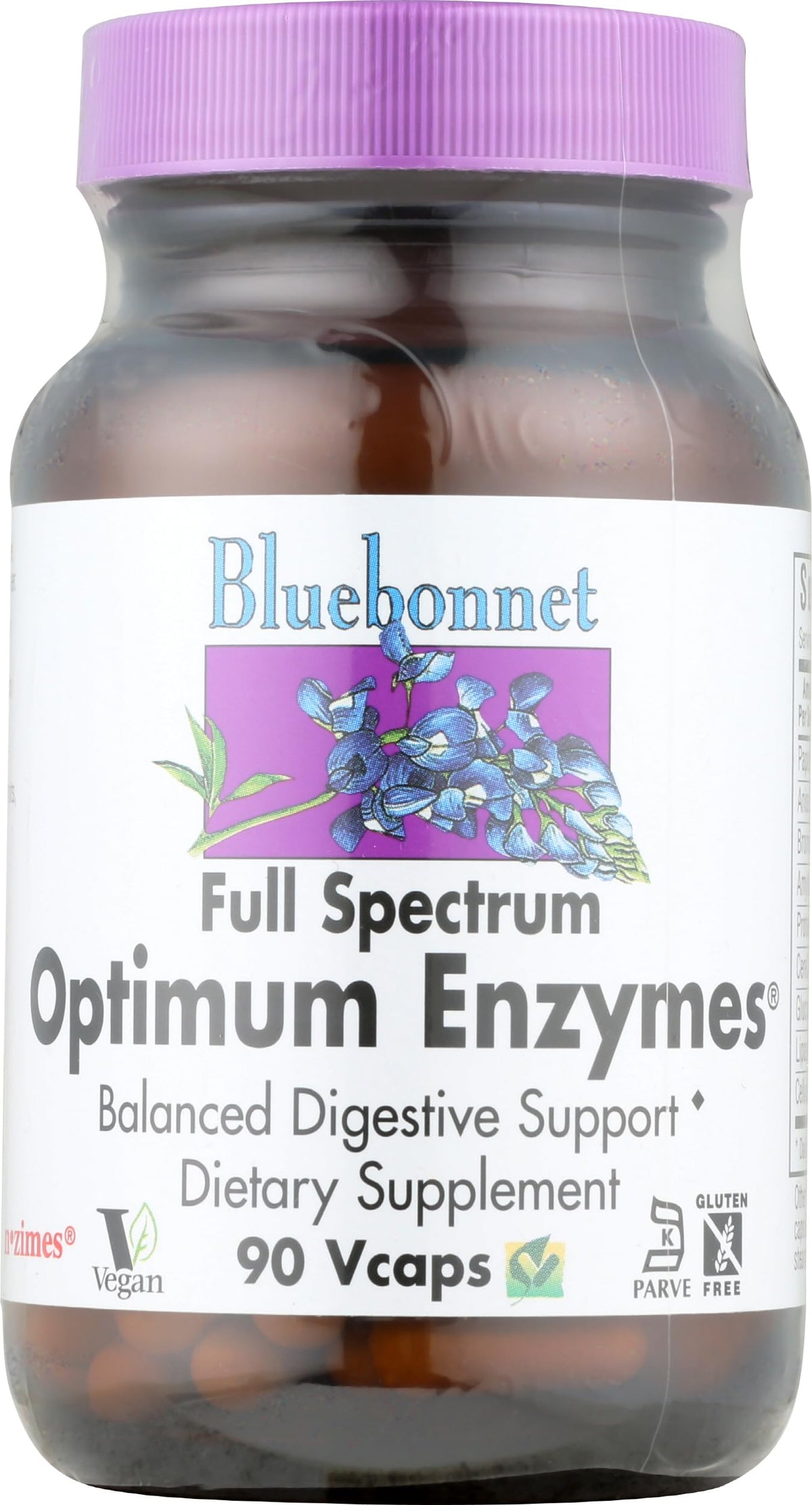 BlueBonnet Full Spectrum Optimum Enzymes vegetarian capsule bottle label - 90 count