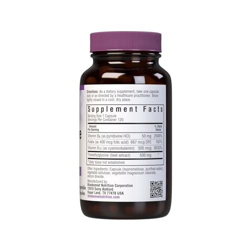 Close-up of ingredients listing for Vitamin B6, B12, Folic Acid and Trimethylglycine