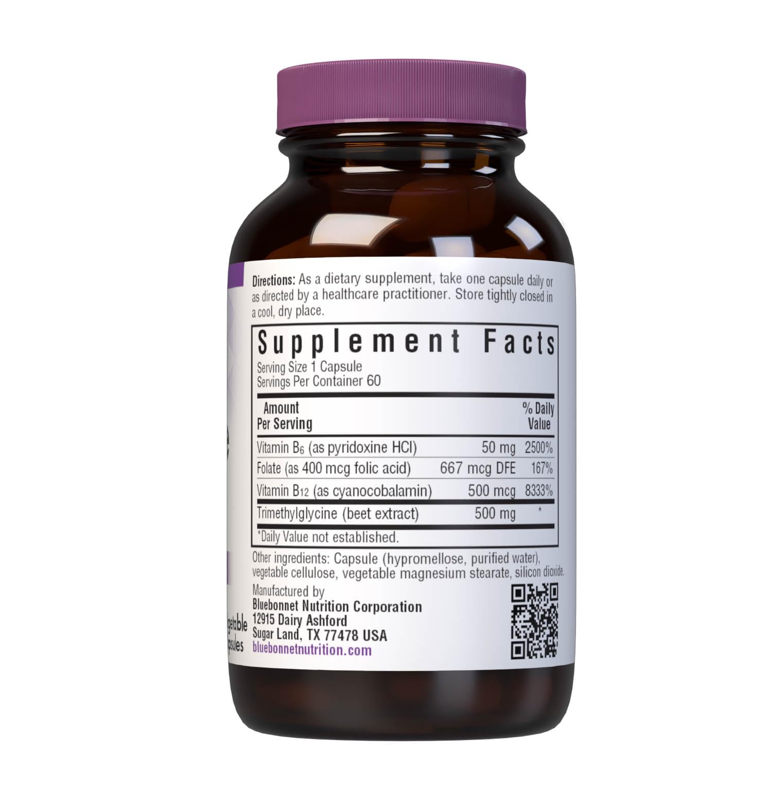 Close-up of ingredients including beet-derived Trimethylglycine and B vitamins