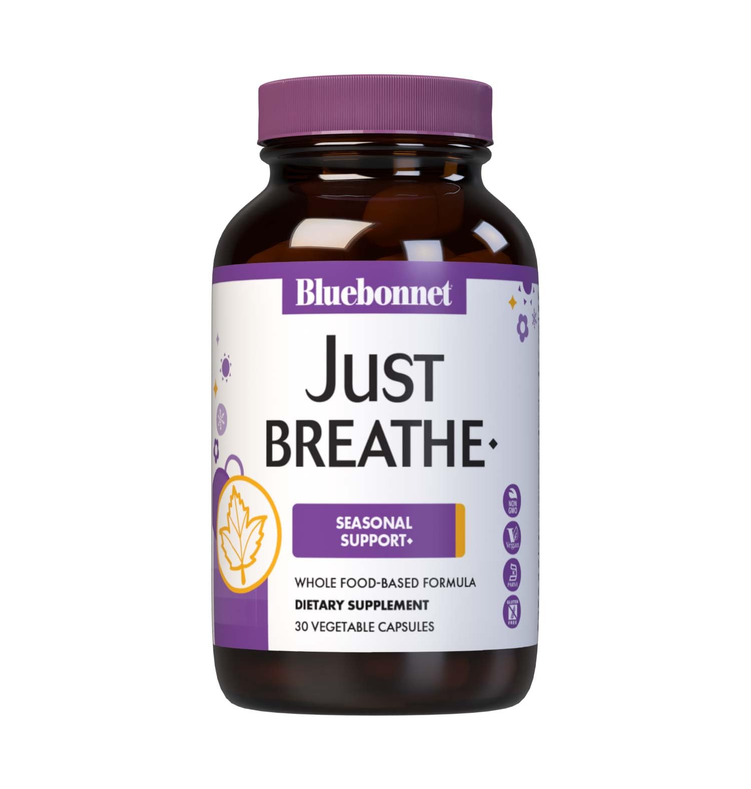 Front label of Bluebonnet JustBreathe Seasonal Support bottle