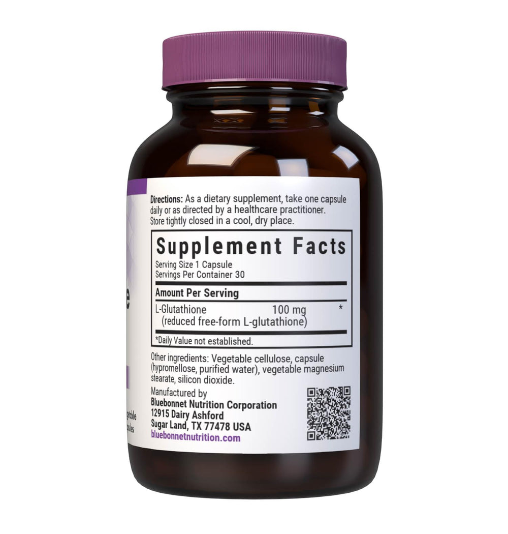 Close-up of Free-Form L-Glutathione capsules in bottle