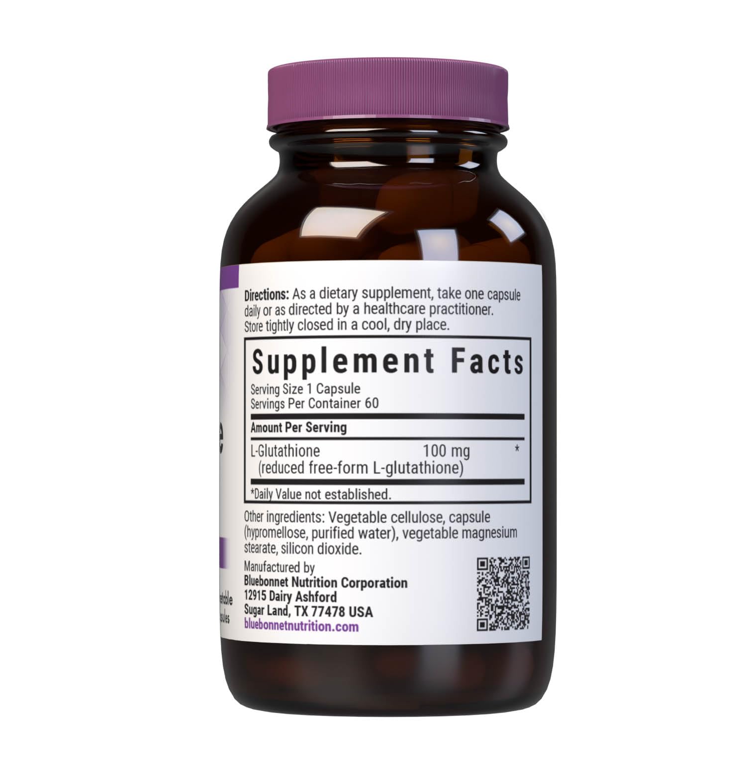 Close-up of Bluebonnet L-Glutathione 100 mg capsules