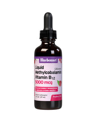 Bluebonnet Raspberry Liquid Methylcobalamin B12 5000 mcg bottle, 2 oz.