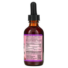 Close-up of Raspberry flavored liquid vitamin B12 & Folic Acid bottle label