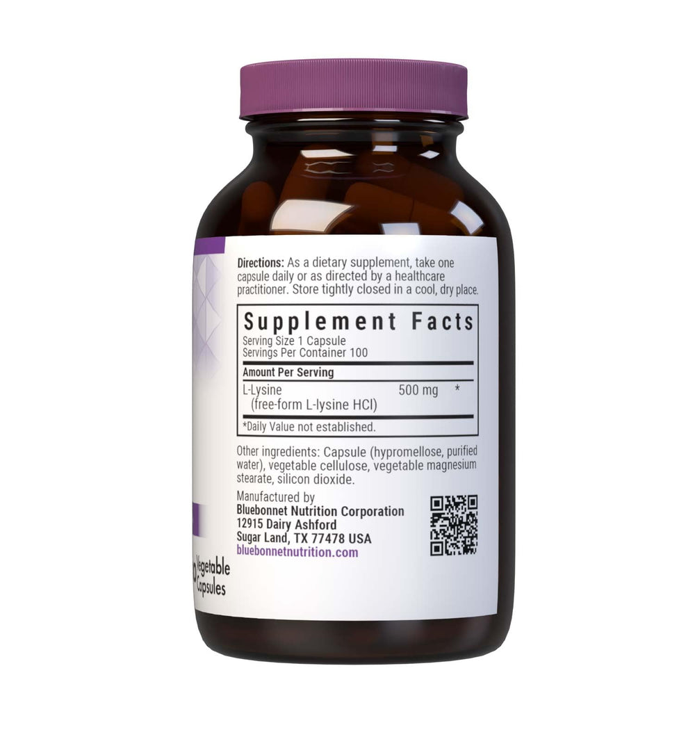 Bluebonnet L-Lysine 500mg capsules and bottle