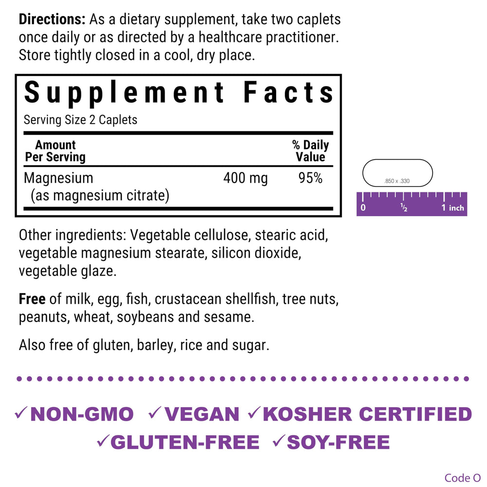 Front view of Bluebonnet Magnesium Citrate 400 mg bottle showing label details