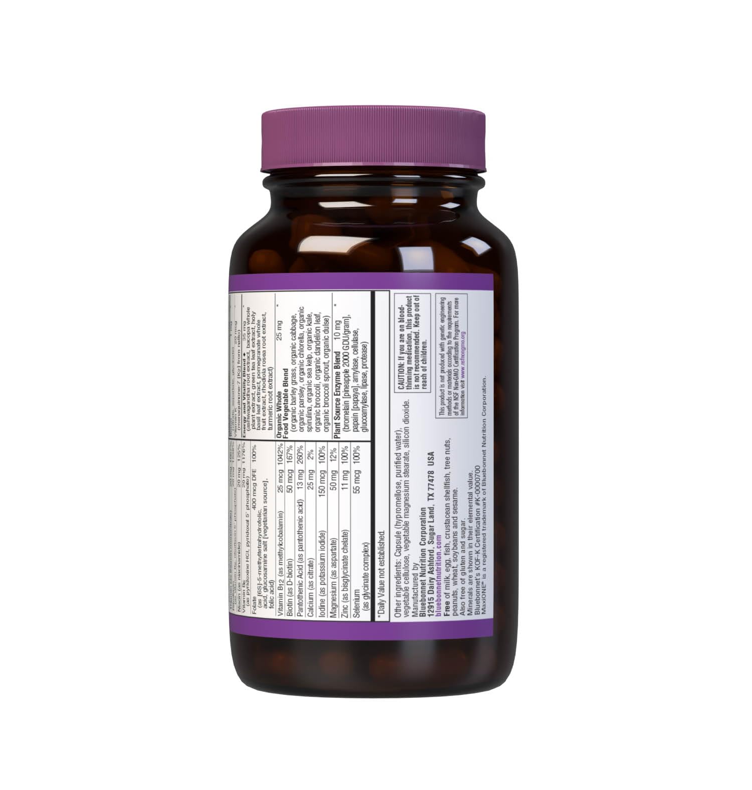 Ingredients panel of Maxi One Iron-Free multivitamin